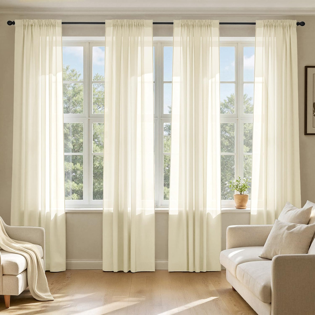 MIULEE Beige Sheer Curtains 84 Inches Long 4 Panels 42 x 84 Inches