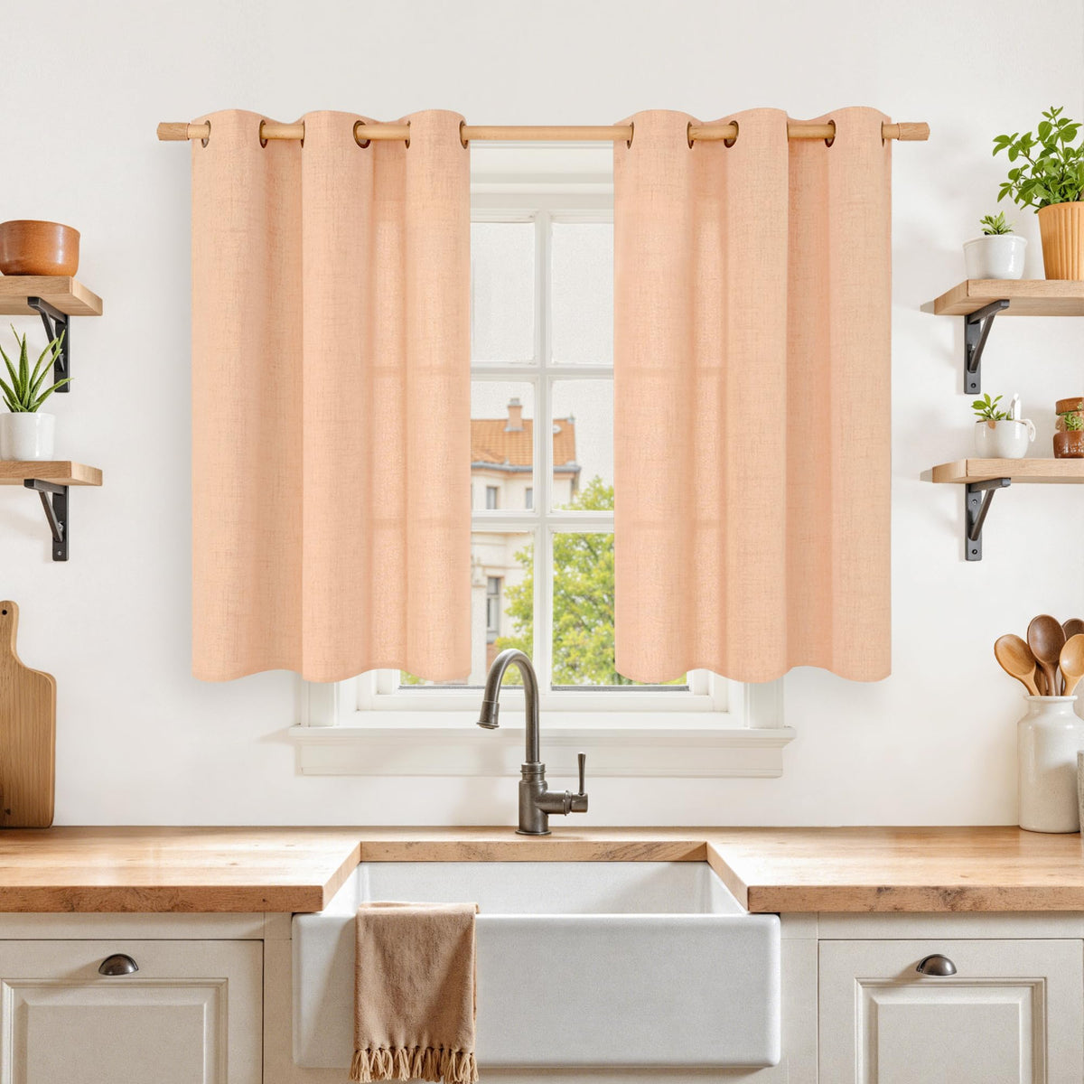 YoungsTex Linen Semi Sheer Curtains 63 Inch Length, Light Filtering Drapes