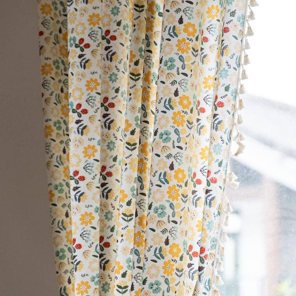 ENJOYBRIDAL Floral Curtains 84 Inch Long Living Room Boho Drapes Bedroom 2 Panels Semi Sheer Floor Length Window Curtain Panels Vintage Rod Pocket Tassel Farmhouse Nursery Window Treatments