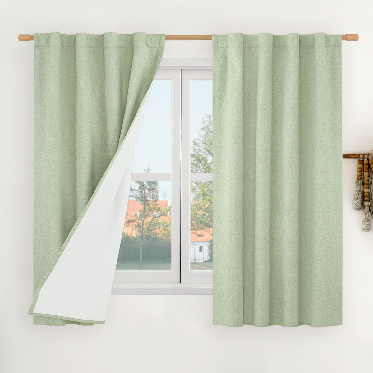 LAMIT 100% Blackout Short Linen Curtains for Cafe 40 Inch Length, Ivory