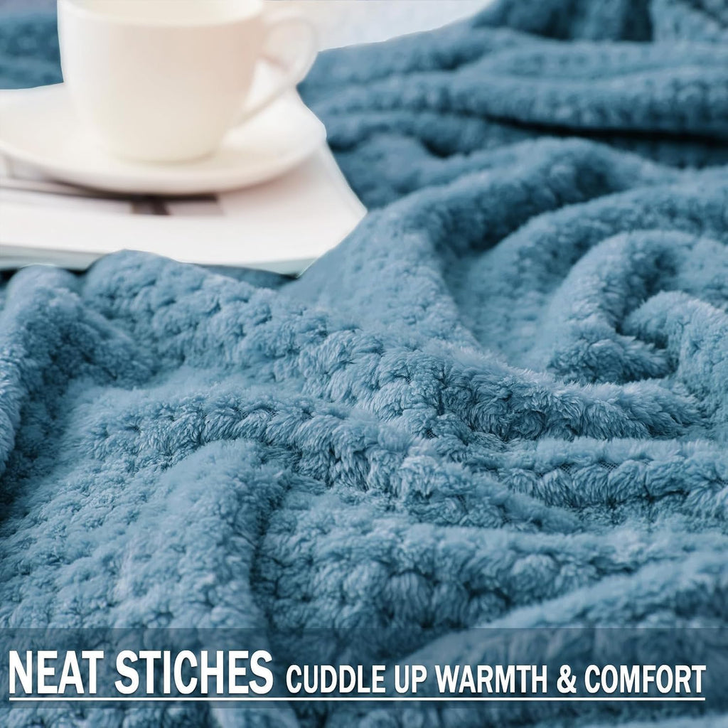 Exclusivo Mezcla Large Waffle Fleece Throw Blanket for Couch, Slate Blue