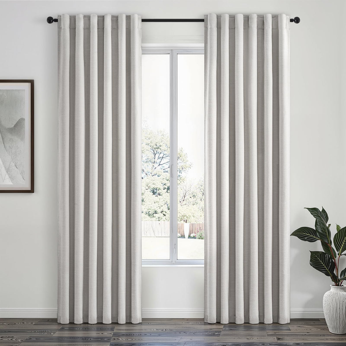 Topfinel Linen Blackout Curtains 96 Inch Long, Boho Farmhouse Ivory Birch Viral Drapes Pinch Pleated Curtains with Hooks for Living Room, Neutral 8 FT Back Tab Bedroom Curtains 52" X 96" 2 Panels