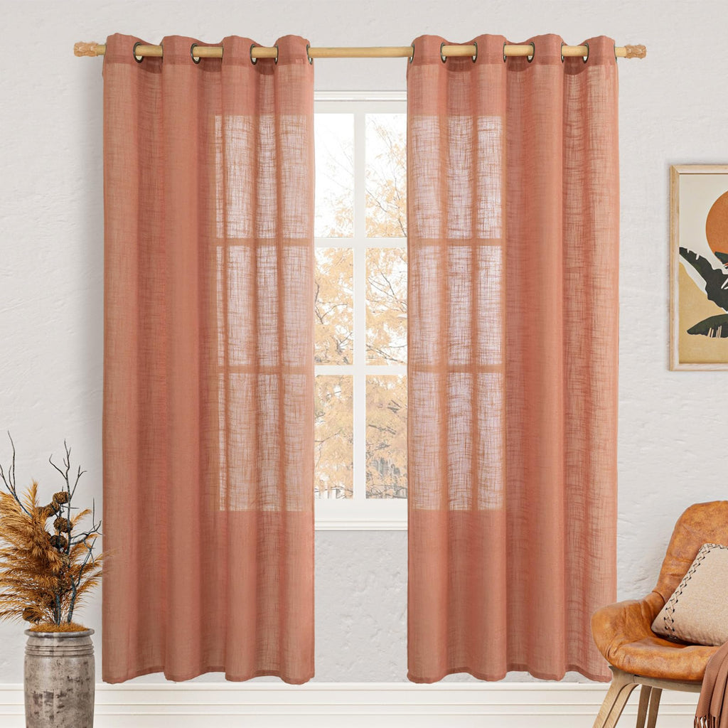 LAMIT Cream Ivory Linen Semi Sheer Curtains 84 inch Length for Bedroom