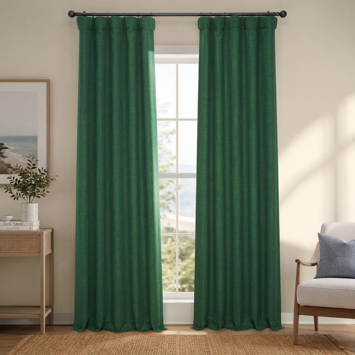 Faux Linen Curtains for Living Room (1 Panel) - 50W X 96L, Birch Taupe