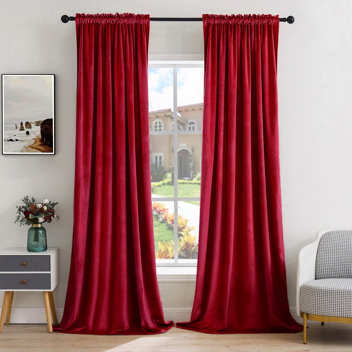 MIULEE Dusty Rose Pink Velvet Room Darkening Curtains for Bedroom W52 x L84