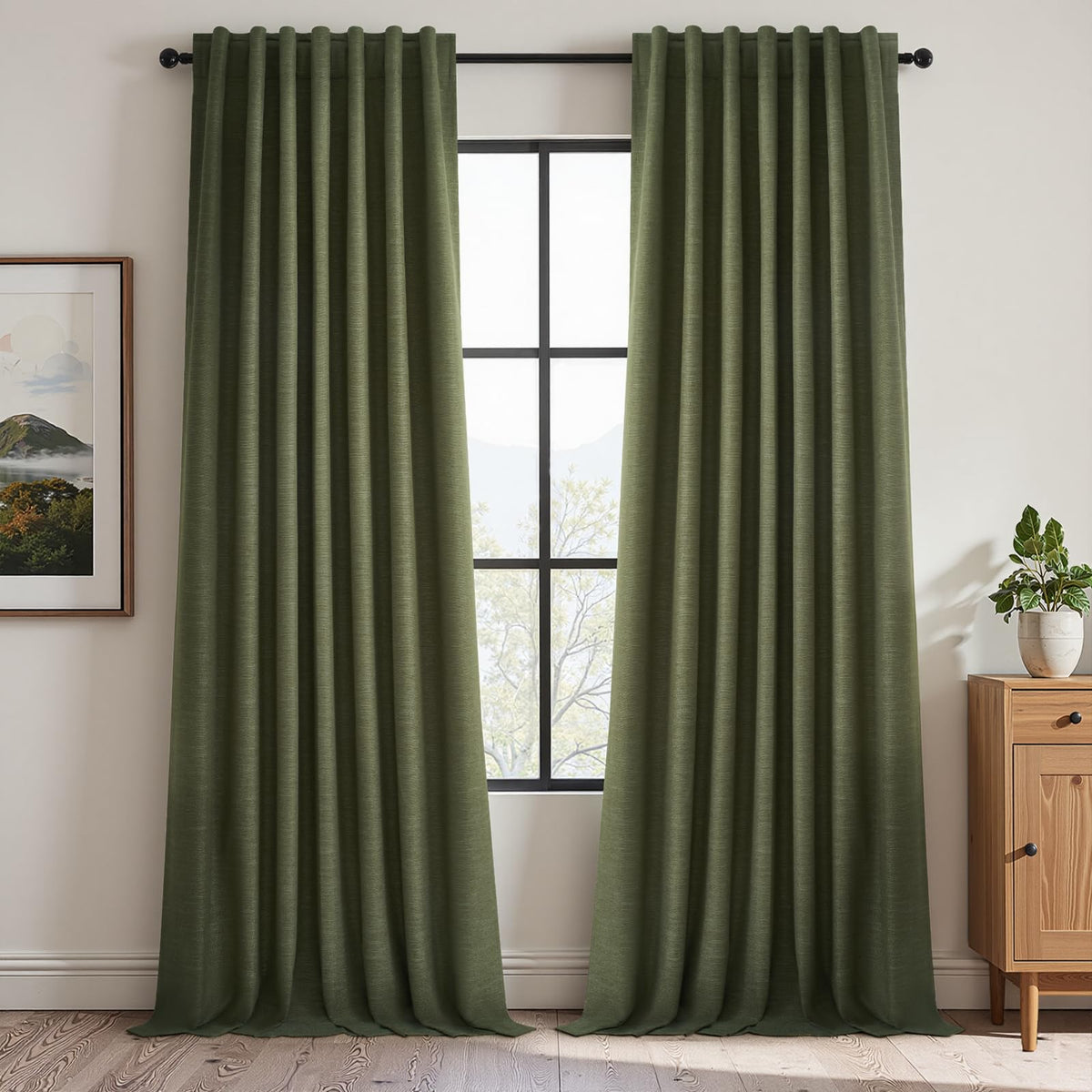 Topfinel Linen Blackout Curtains 96 Inch Long, Boho Farmhouse Ivory Birch Viral Drapes Pinch Pleated Curtains with Hooks for Living Room, Neutral 8 FT Back Tab Bedroom Curtains 52" X 96" 2 Panels
