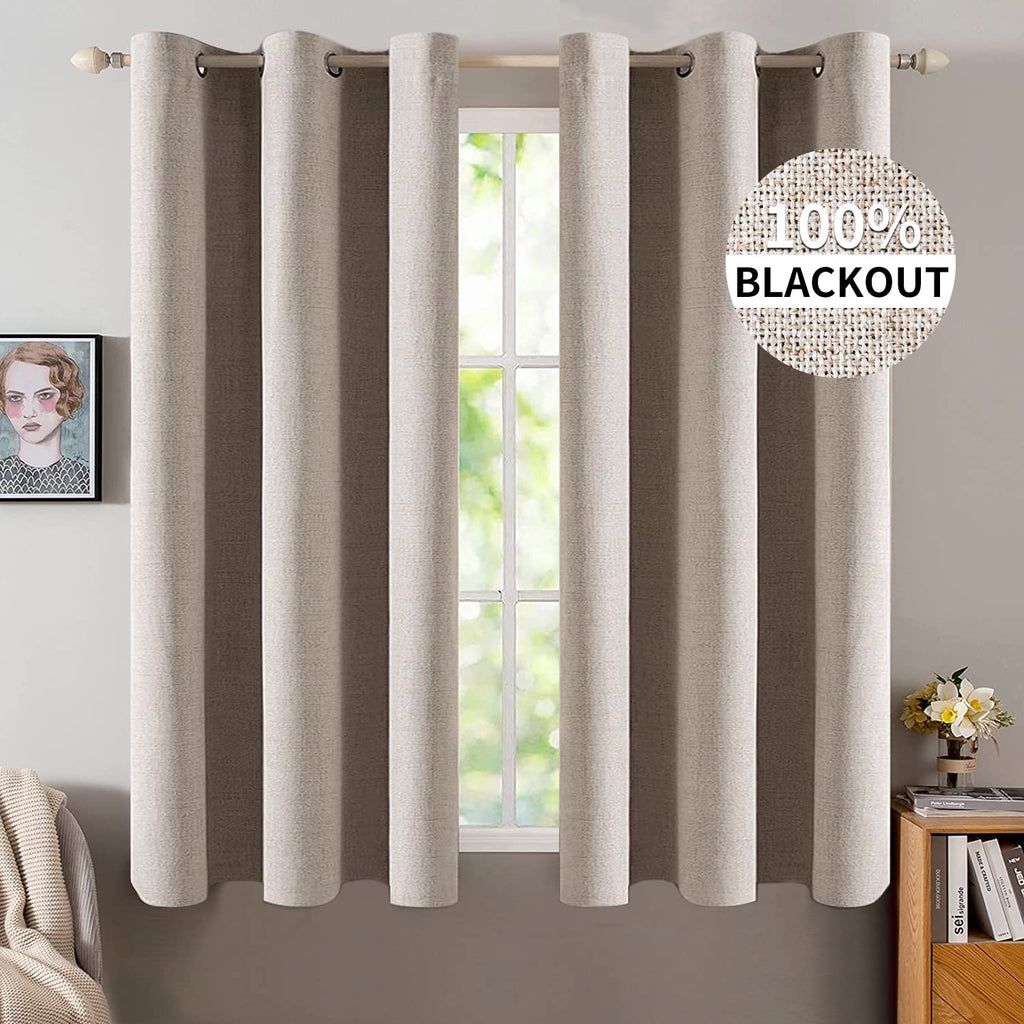 MIULEE 100% Blackout Linen Curtains for Bedroom 52x84 Inches Dusty Blue