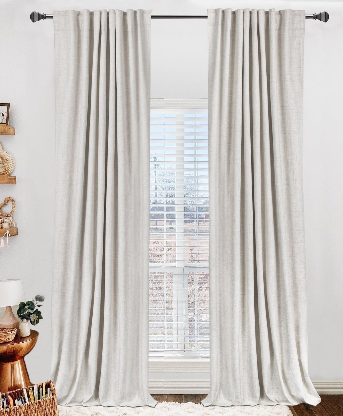 Linen Total Blackout Curtains for Bedroom Living Room 84 Inch, Cream