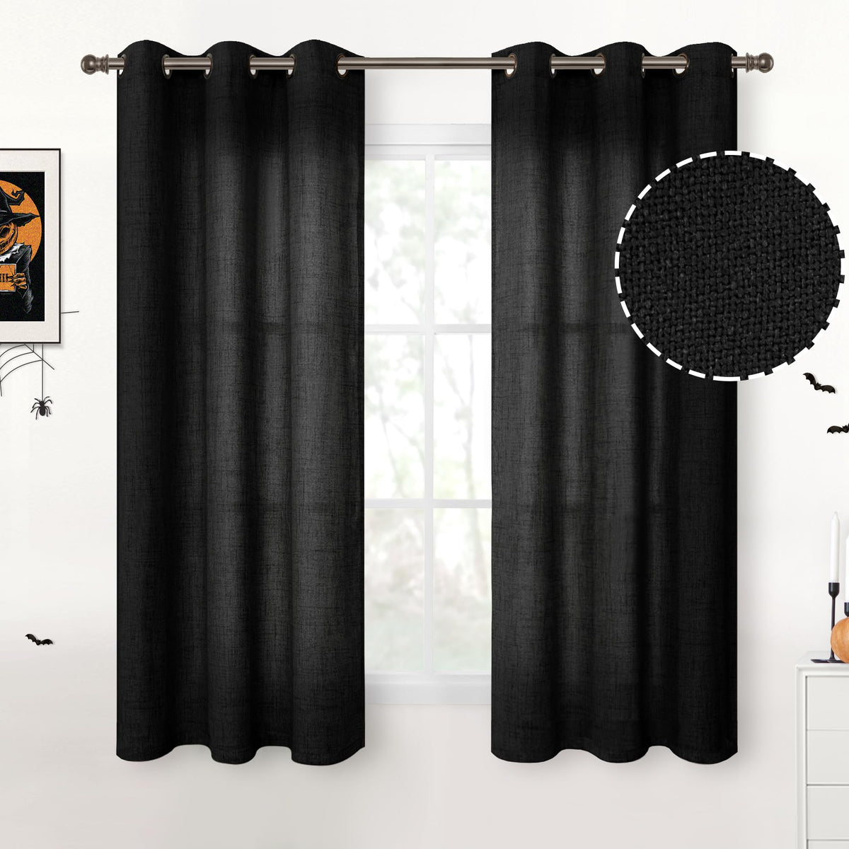 YoungsTex Linen Semi Sheer Curtains 63 Inch Length, Light Filtering Drapes