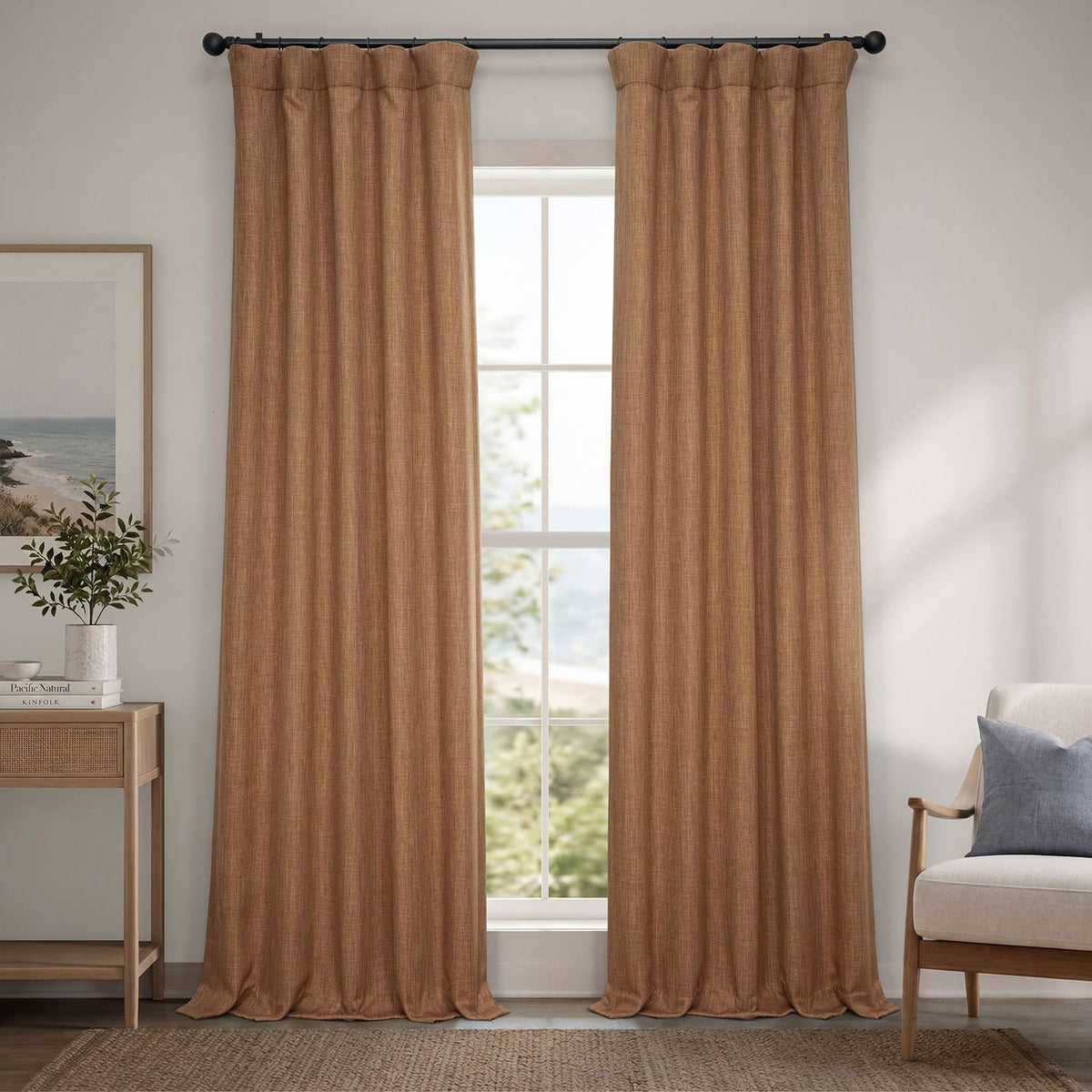 Faux Linen Curtains for Living Room (1 Panel) - 50W X 96L, Birch Taupe
