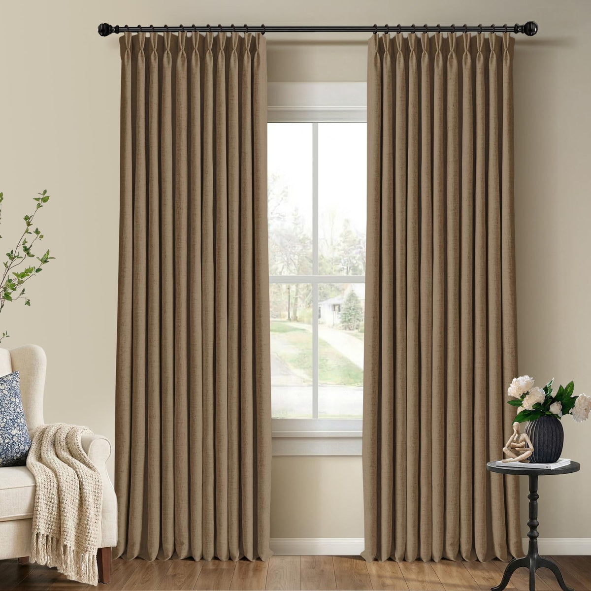 CAPALOCA Extra 60 Inch Wide Linen 100% Blackout Curtains 96 Inch Long