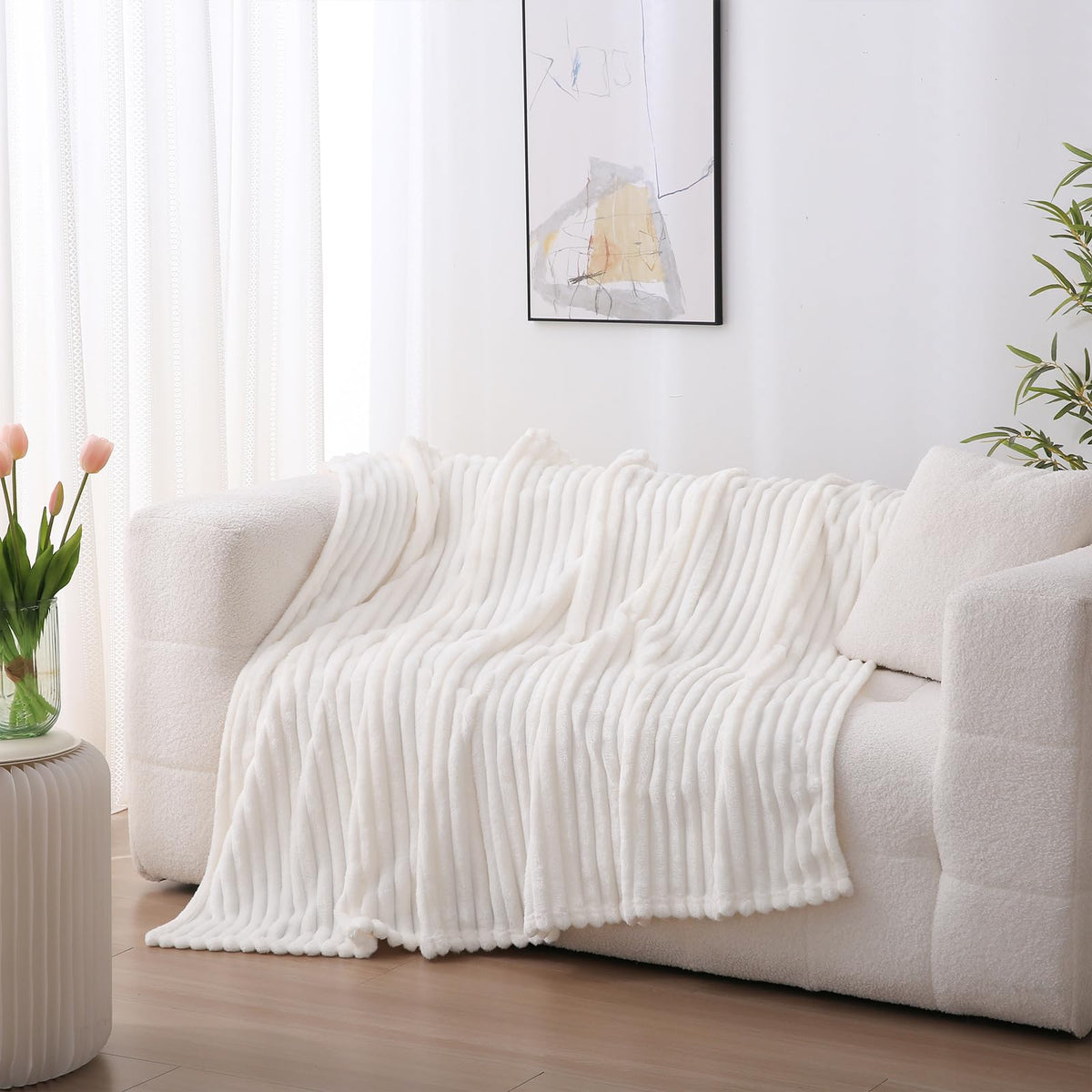 Sage Green Fleece Throw Blanket 50”×60” for Couch Sofa Livingroom