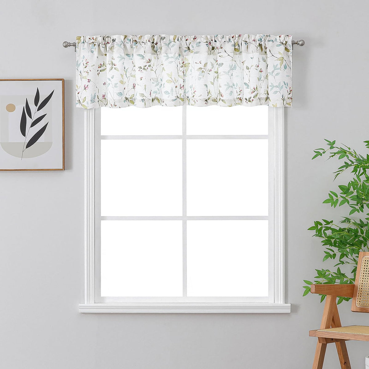 Chyhomenyc Roman Linen Blend Curtains 45 Inch Length 2 Panels, Light Filtering Soft Airy Leaf Floral Printed Rod Pocket Textured Window Treatment Drapes for Living Room Bedroom, 38Wx45L Inch, 2 PCS