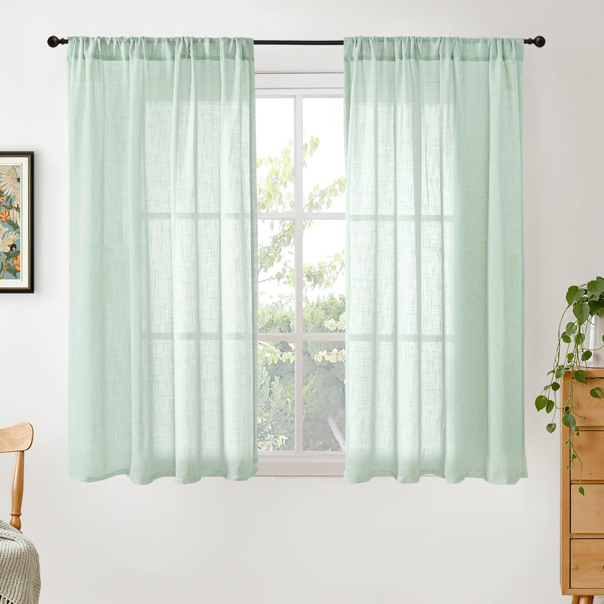 BGment Tan Linen Curtains 84 Inch Length 2 Panels Burlap Semi Sheer Drapes