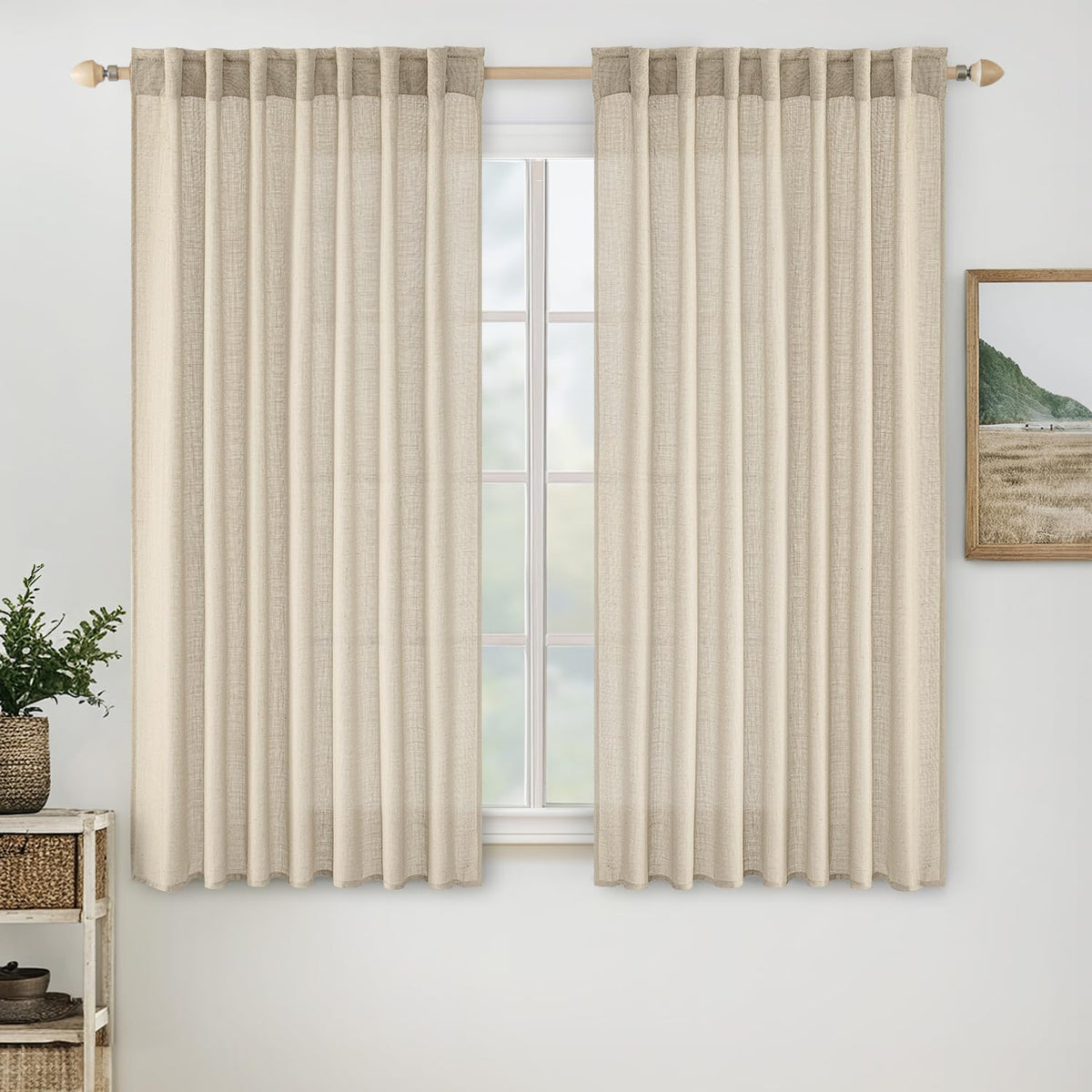 MIULEE Natural White Linen Curtains 52x90 Inch Long 2 Panels for Bedroom