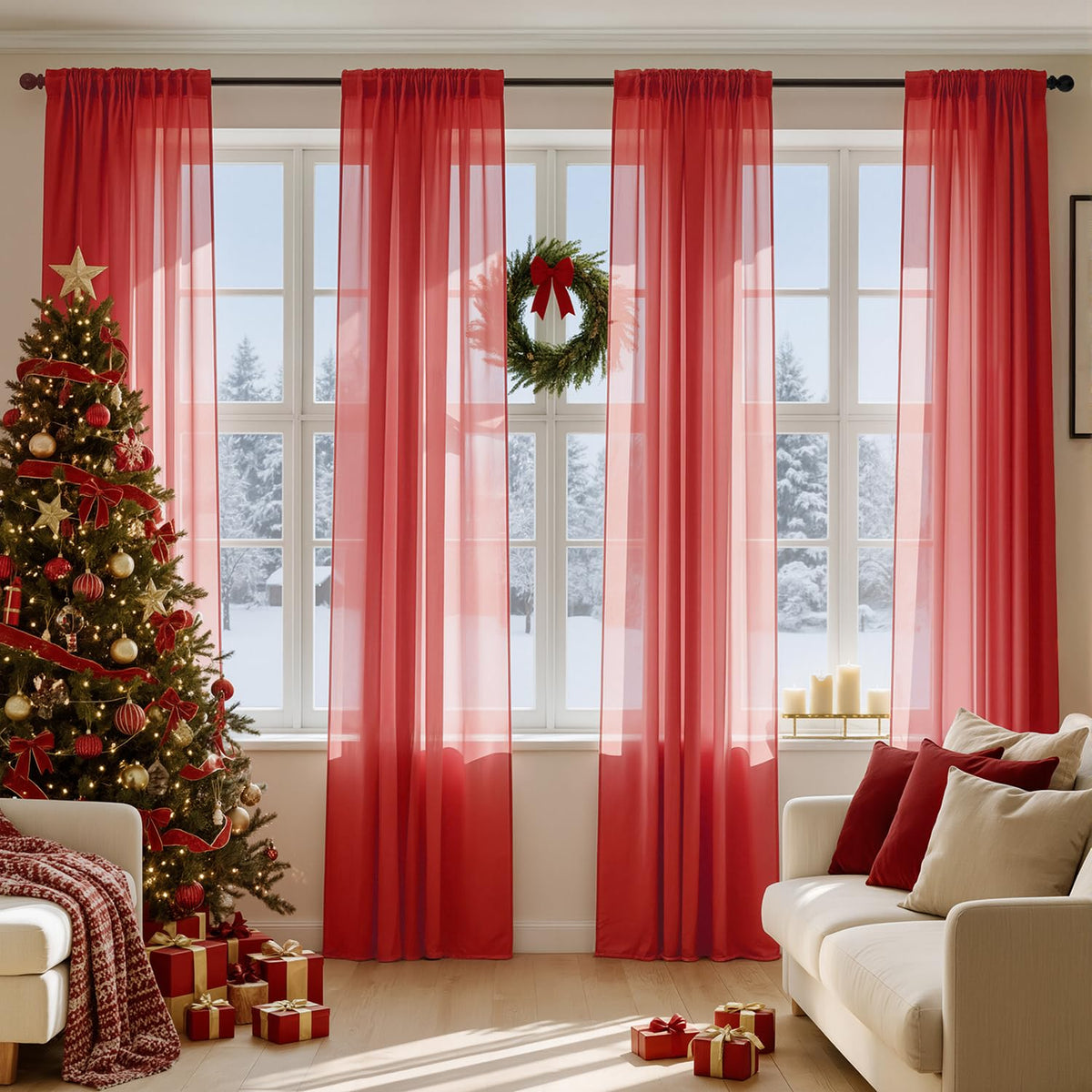 MIULEE Beige Sheer Curtains 84 Inches Long 4 Panels 42 x 84 Inches