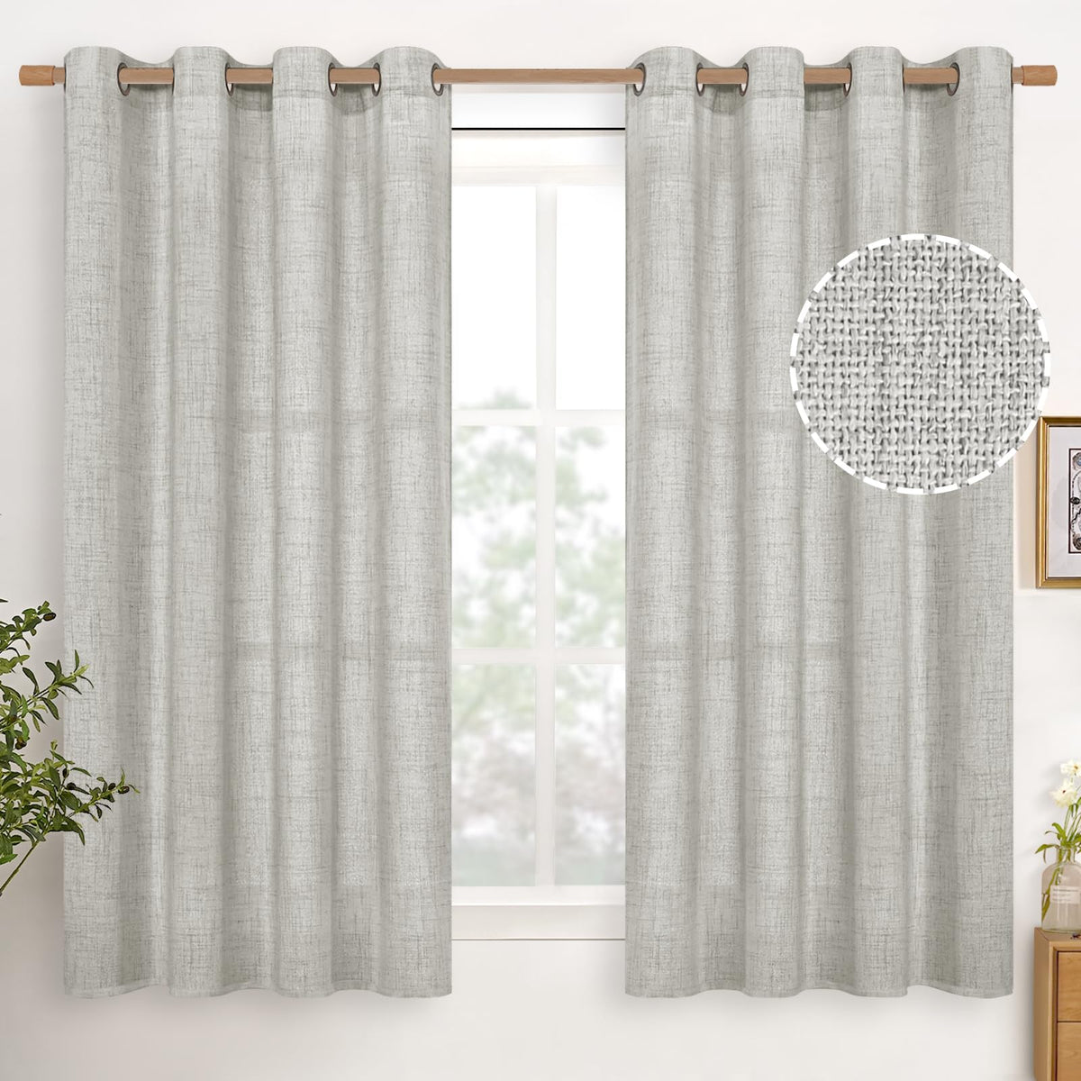 YoungsTex Linen Semi Sheer Curtains 63 Inch Length, Light Filtering Drapes