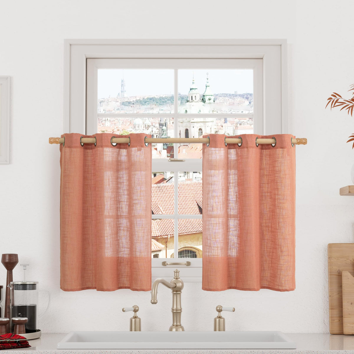 LAMIT Cream Ivory Linen Semi Sheer Curtains 84 inch Length for Bedroom