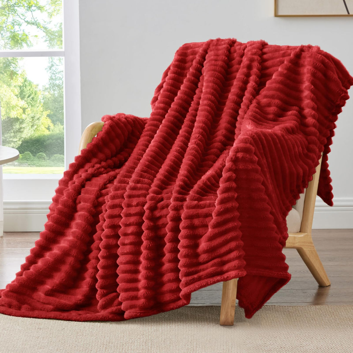 BEDELITE Ribbed Fleece Throw Blanket for Couch, Cream, 50"x60"