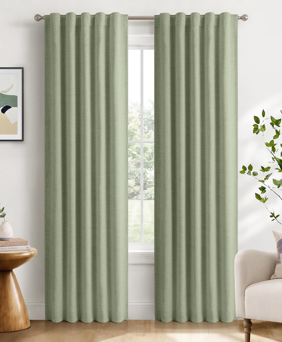 Linen Total Blackout Curtains for Bedroom Living Room 84 Inch, Cream