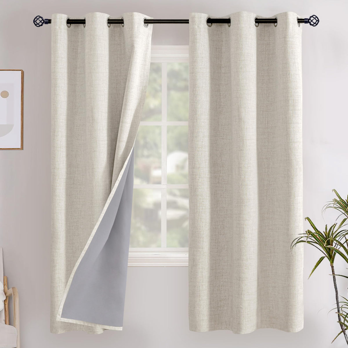 YoungsTex Linen Blackout Curtains 63 Inch Length Bedroom Beige Darkening