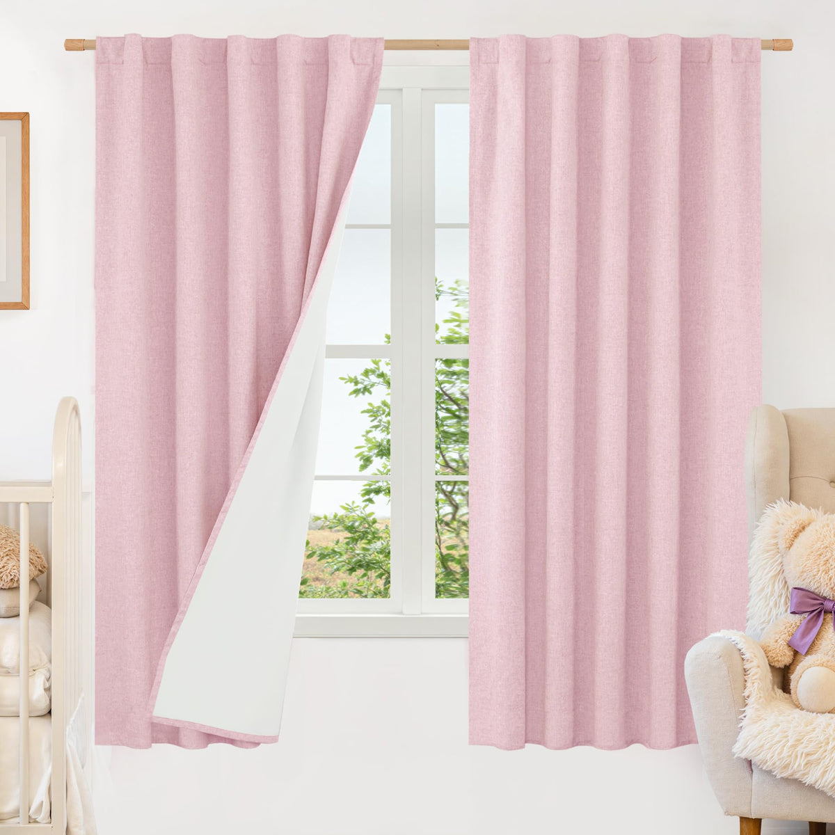 LAMIT 100% Blackout Short Linen Curtains for Cafe 40 Inch Length, Ivory