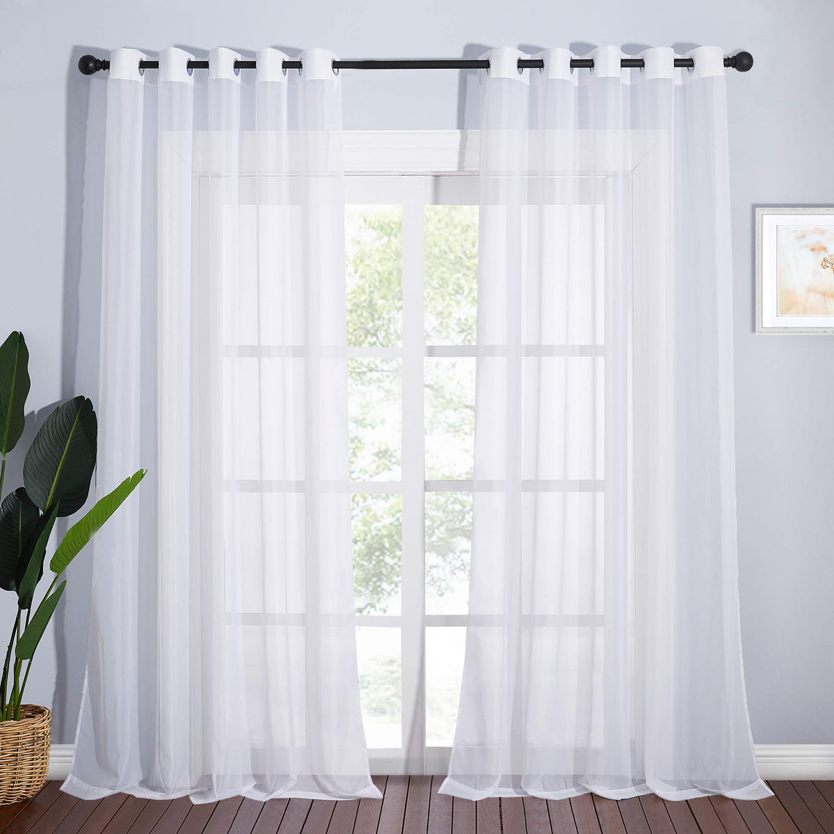 NICETOWN White Sheer Curtains & Drapes 96 inches Long for Living Room - Grommet Top Solid Lightweight & Airy Gauzy Window Treatments with Light Filtering for Bedroom, 2 Panels, W54 x L96