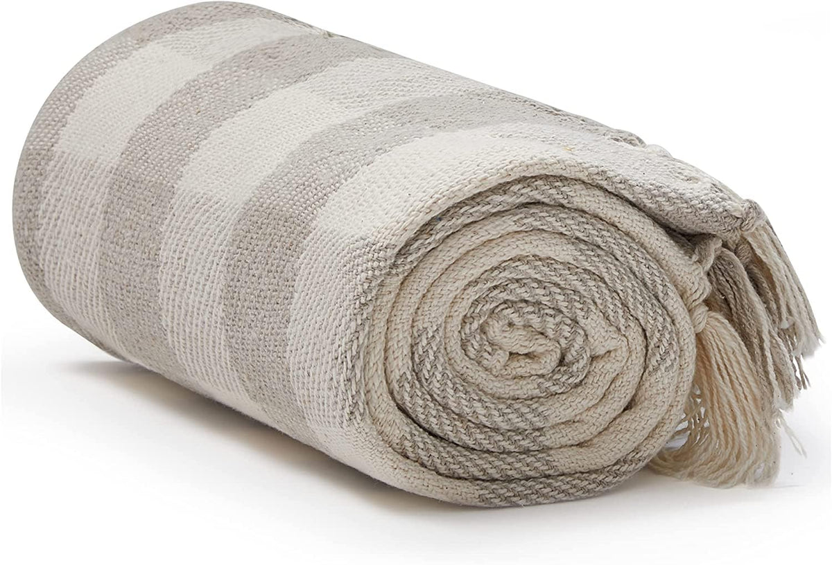 Americanflat 50x60 Throw Blanket - Soft and Breathable Cotton Throw Blanket for Couch, Bed, Chair - Decorative Blankets Perfect for Home, Office, or Outdoor Use - Cream Herringbone Design