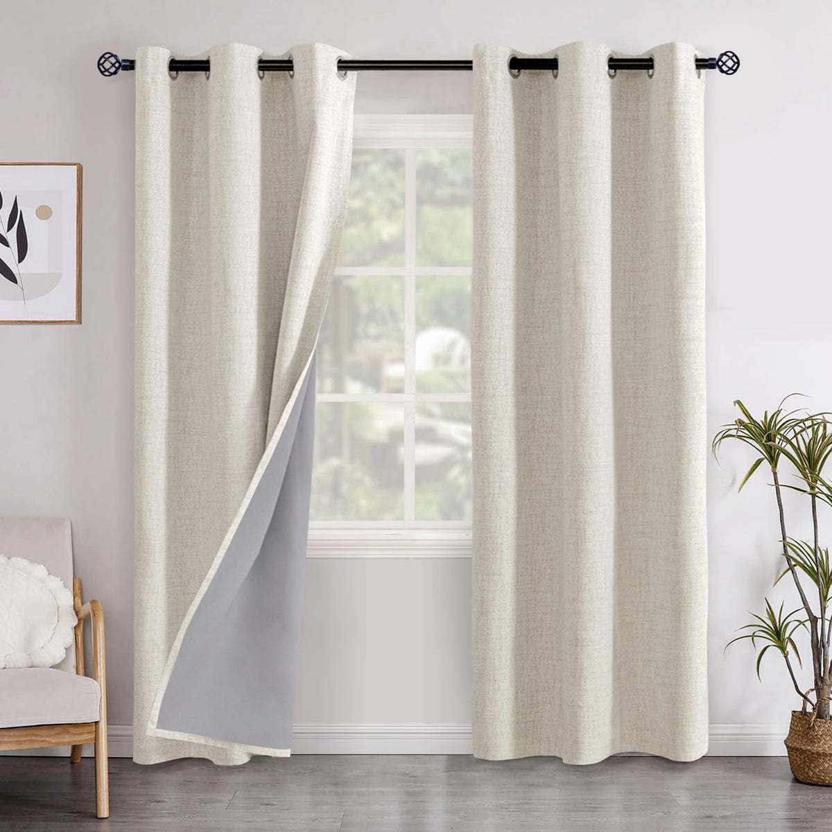 YoungsTex Linen Blackout Curtains 63 Inch Length Bedroom Beige Darkening