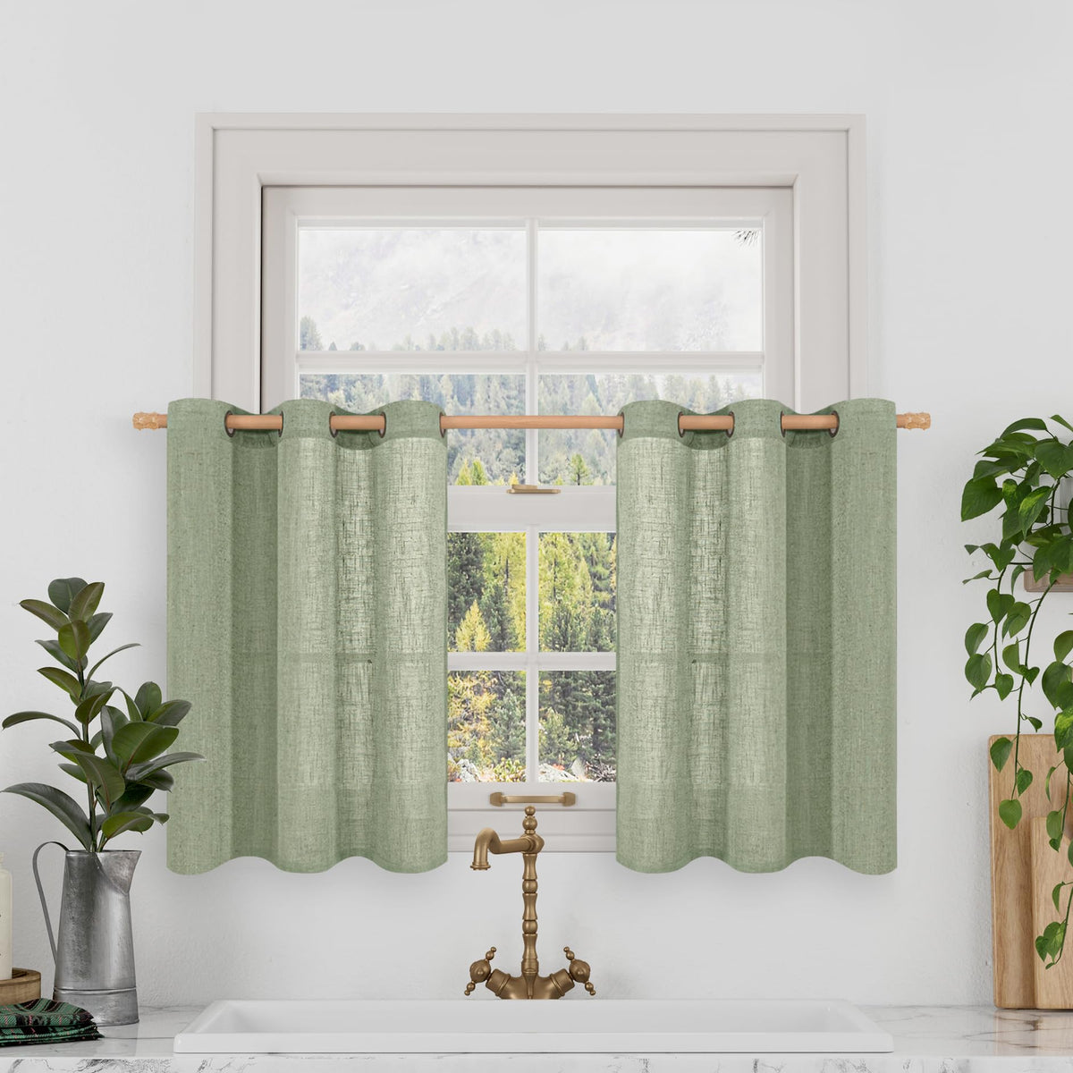 LAMIT Cream Ivory Linen Semi Sheer Curtains 84 inch Length for Bedroom