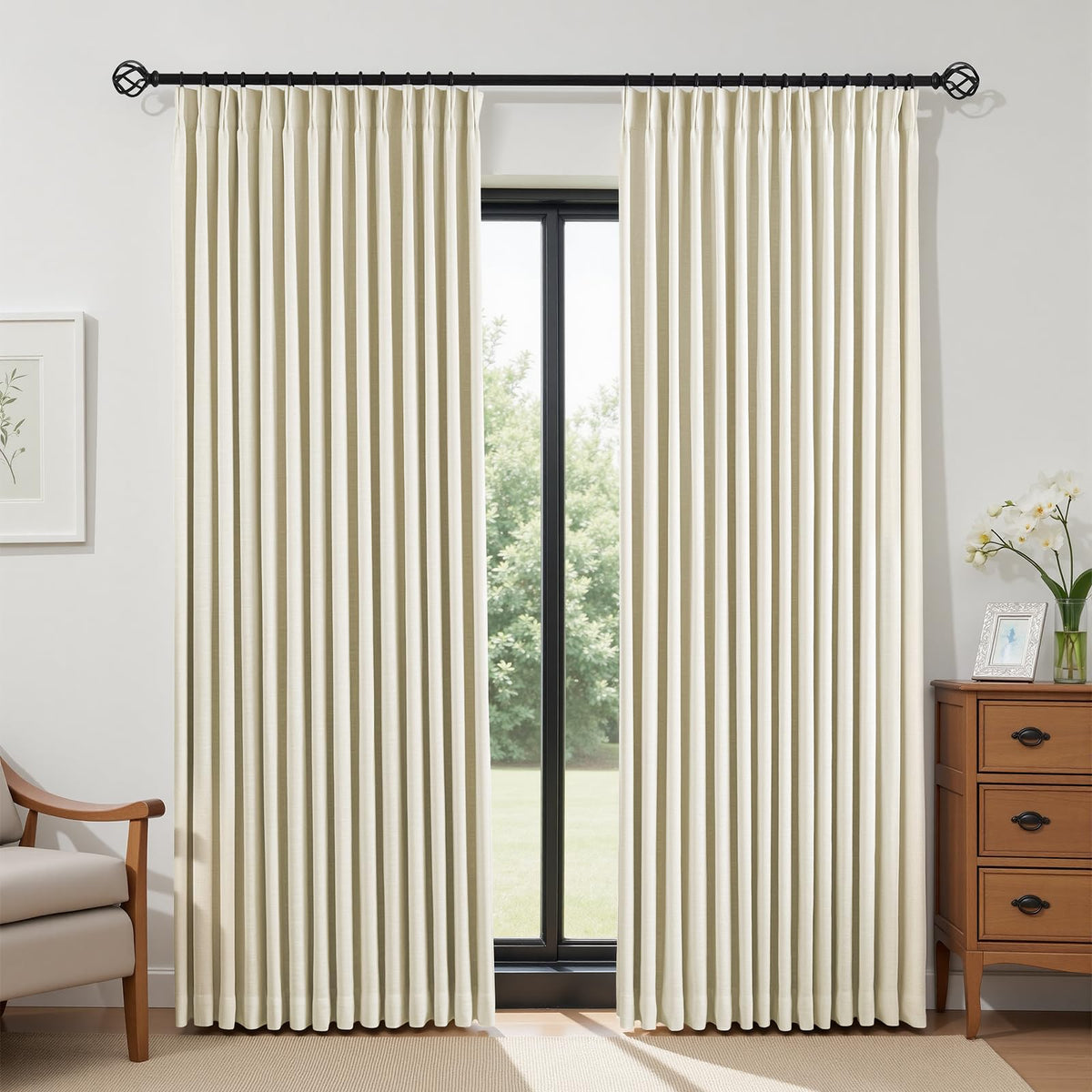 IVAPUPU Natural Linen Blend Blackout Curtains for Bedroom 108 Inch Long