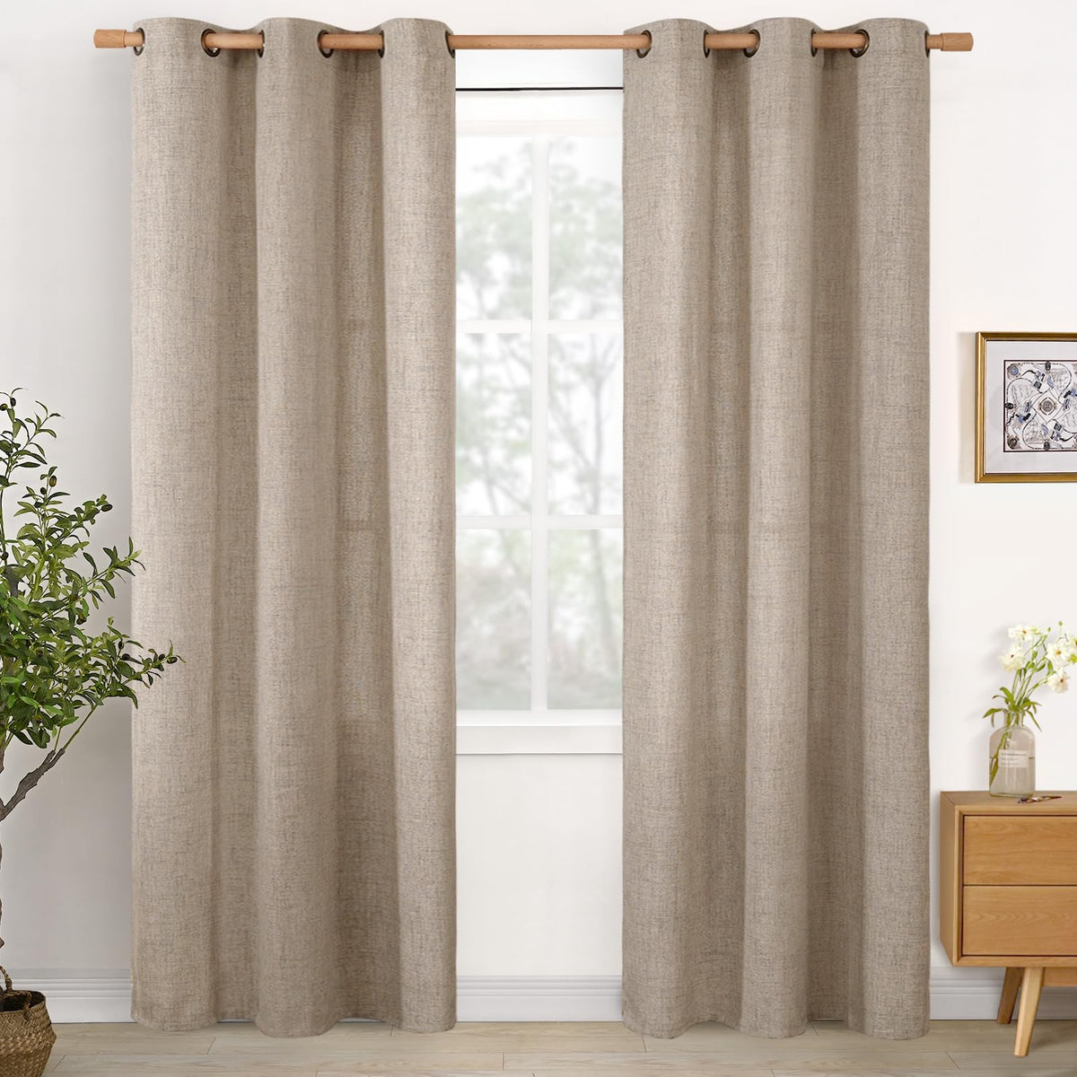 YoungsTex Linen Semi Sheer Curtains 63 Inch Length, Light Filtering Drapes