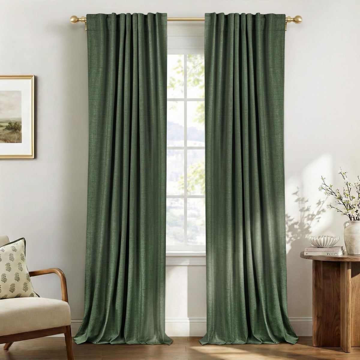 Linen Total Blackout Curtains for Bedroom Living Room 84 Inch, Cream