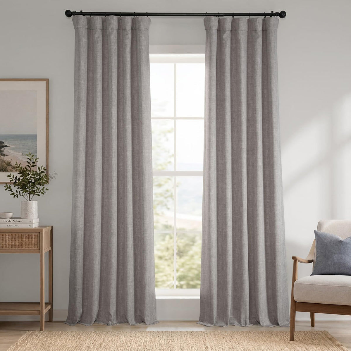 Faux Linen Curtains for Living Room (1 Panel) - 50W X 96L, Birch Taupe