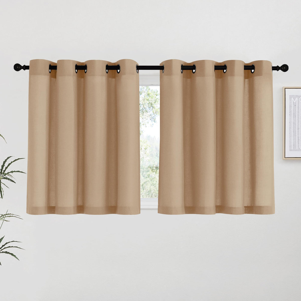 NICETOWN Natural Linen Curtains 84 inch Long 2 Panels Set, Grommet Top Thick Linen Burlap Semi Sheer Vertical Drapes Privacy Assured with Light Filtering for Bedroom/Living Room, W55 x L84