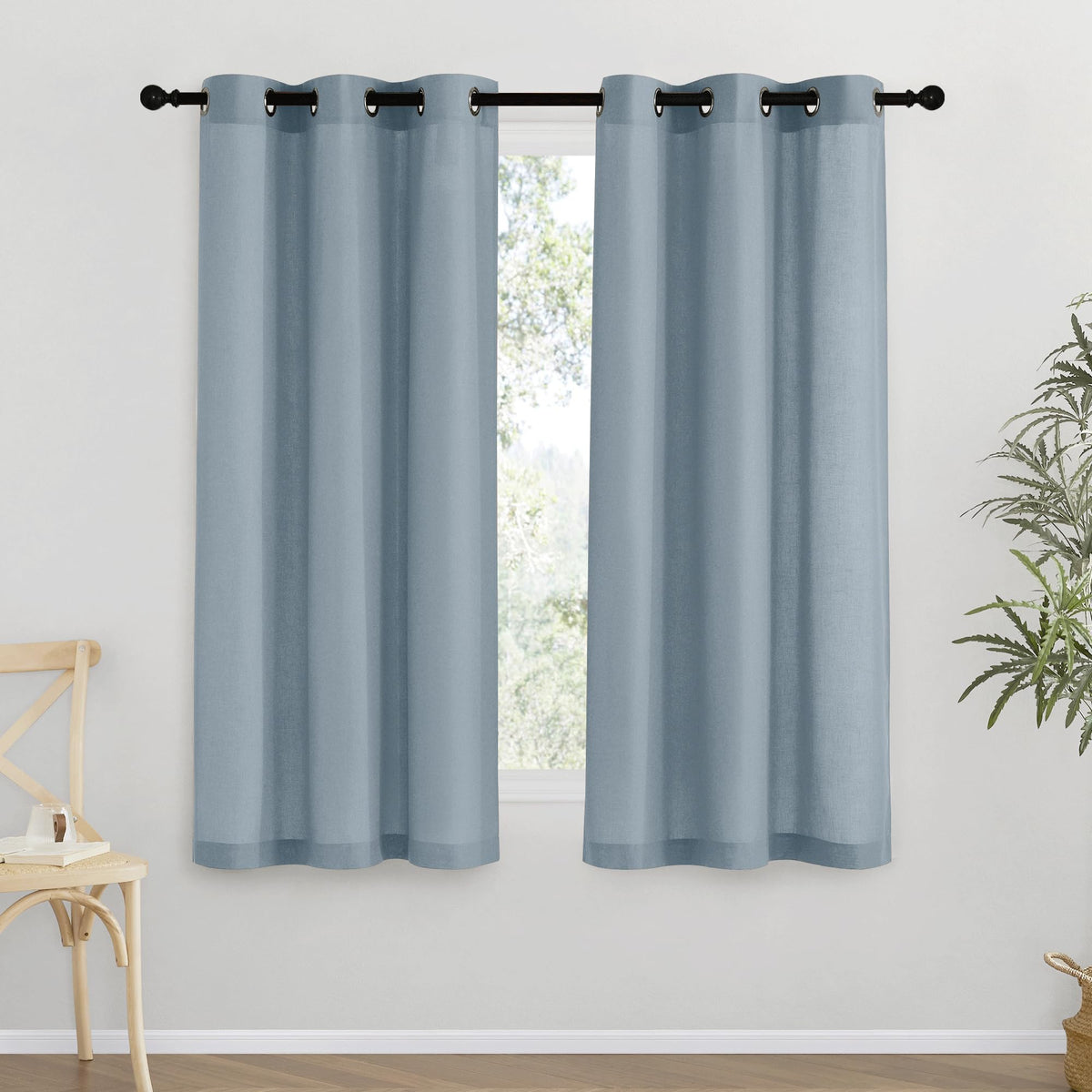 NICETOWN Natural Linen Curtains 84 inch Long 2 Panels Set, Grommet Top Thick Linen Burlap Semi Sheer Vertical Drapes Privacy Assured with Light Filtering for Bedroom/Living Room, W55 x L84