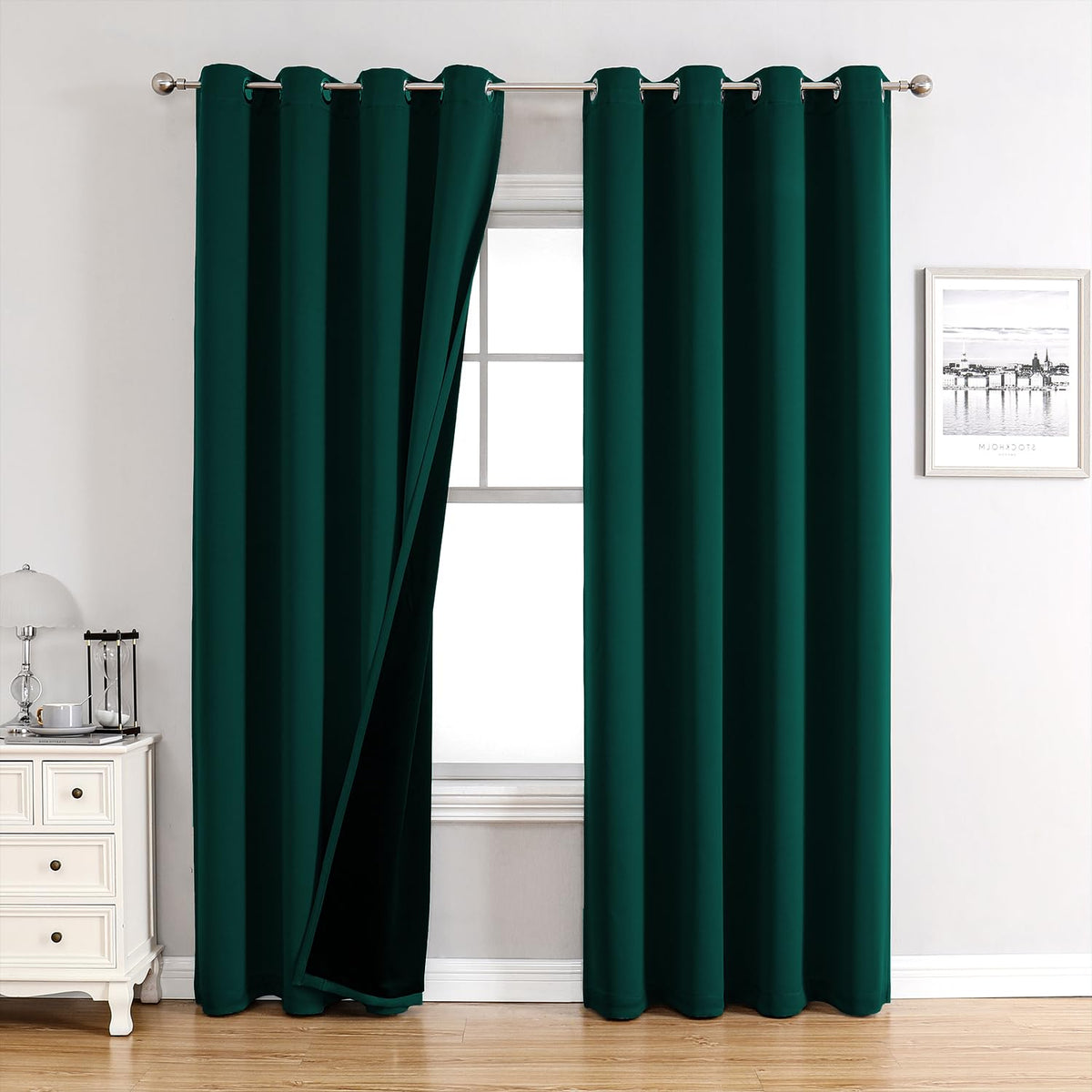 ChrisDowa 100% Blackout Curtains for Bedroom 63 Inch Long with Black Liner
