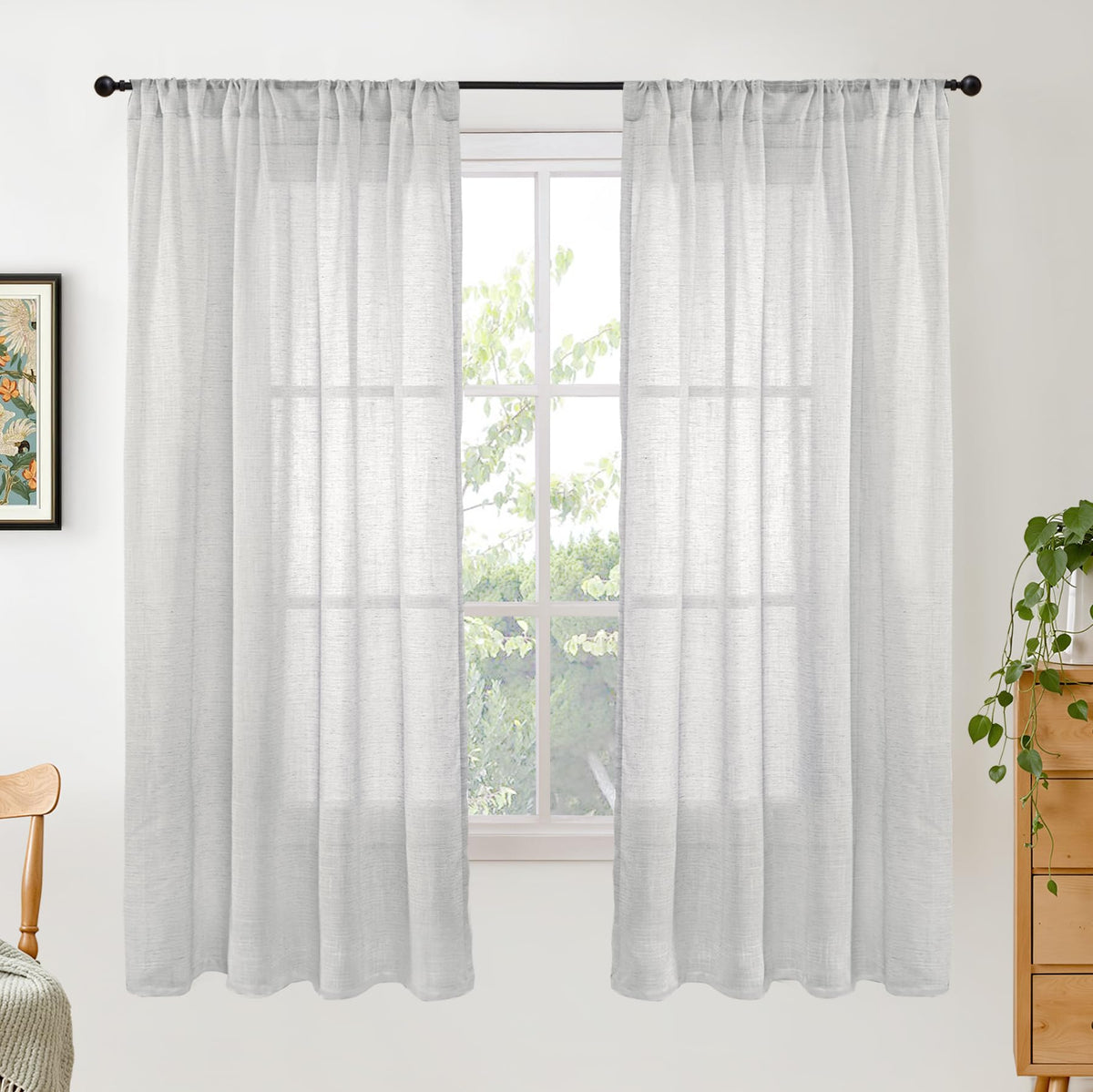 BGment Tan Linen Curtains 84 Inch Length 2 Panels Burlap Semi Sheer Drapes