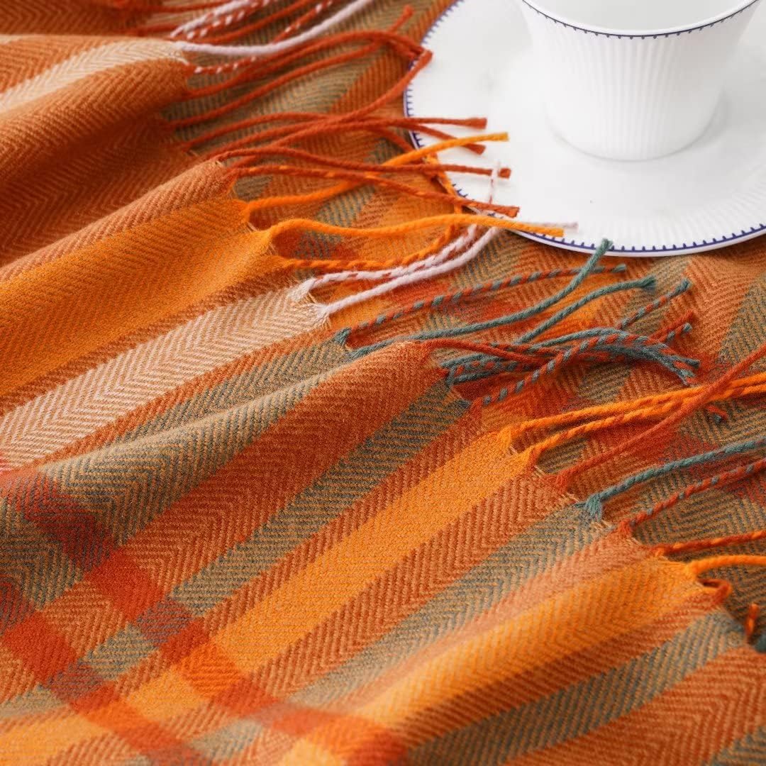 Orange Plaid Throw Blanket for Couch, Fall Throw Blanket 50"x60" Fall Decor