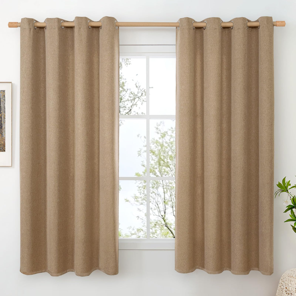 BGment Oatmeal Linen Curtains for Living Room 95 Inch Length 2 Panels Set, Privacy Drapes Light Filtering with Grommet for Farmhouse Bedroom No See Through, Each 52 Inch Wide