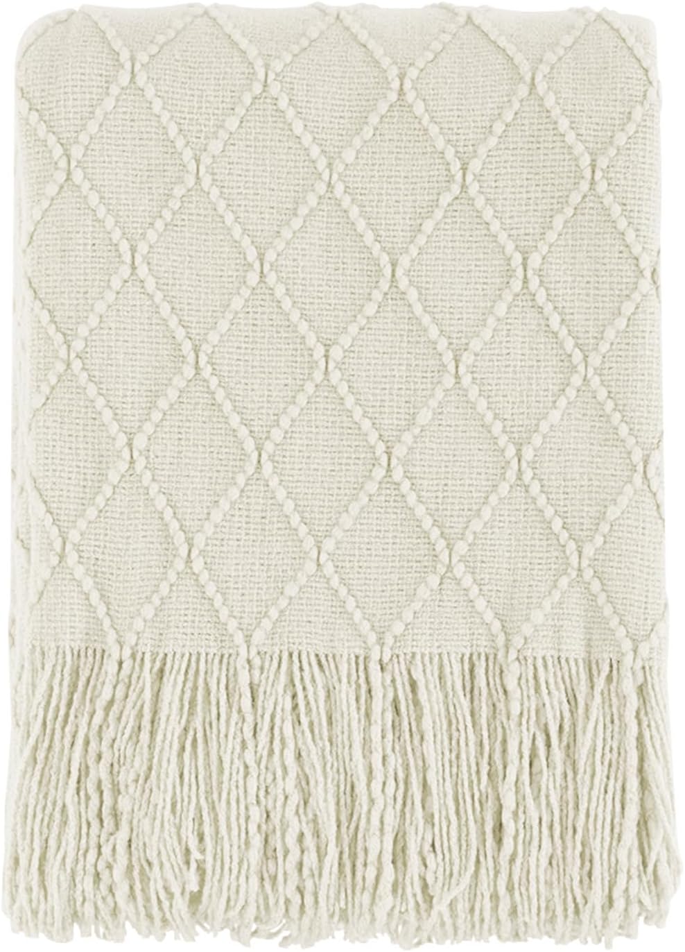 BOURINA Beige Throw Blanket 50x60 Inch Boho Knitted Soft Throw Sofa Blanket