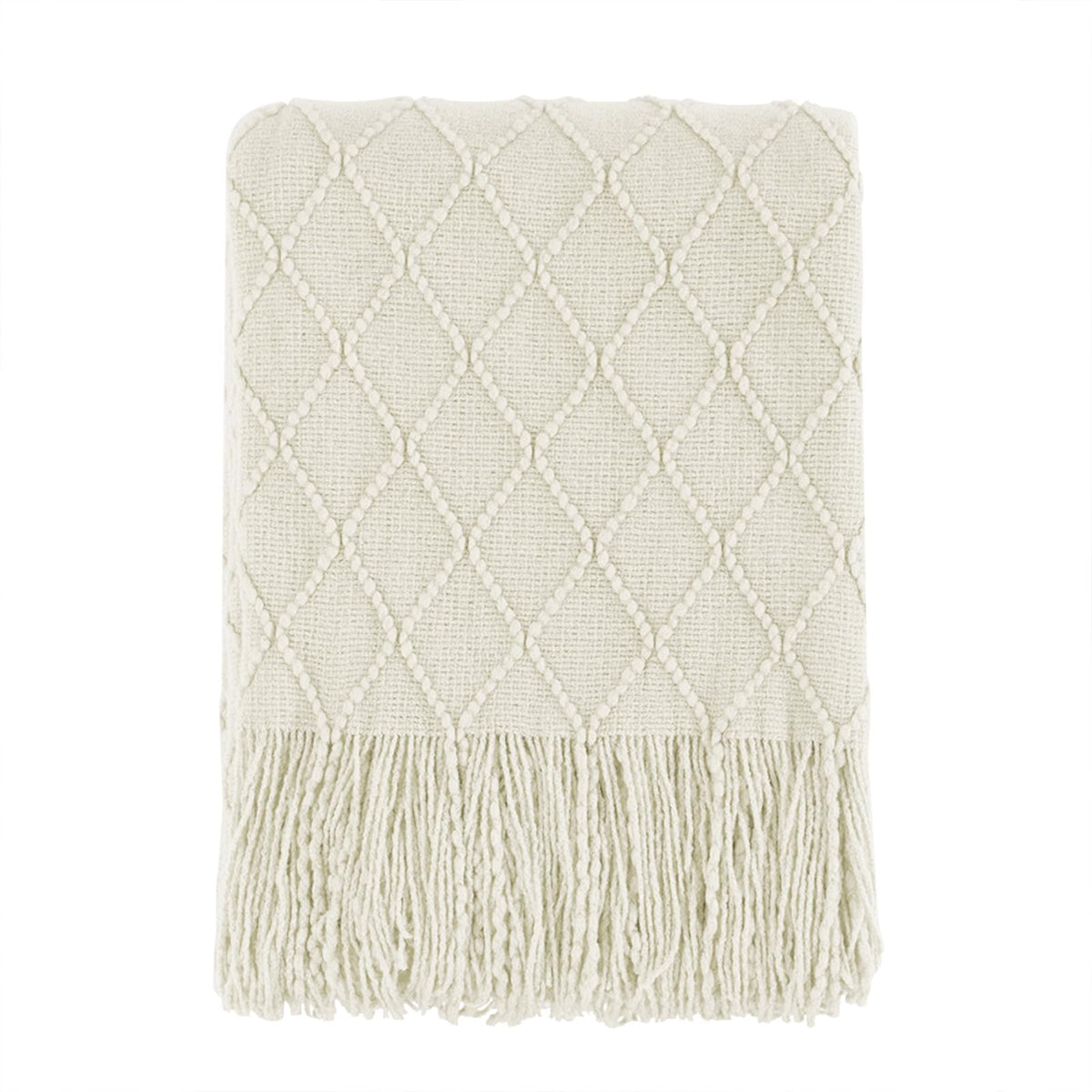 BOURINA Beige Throw Blanket 50x60 Inch Boho Knitted Soft Throw Sofa Blanket