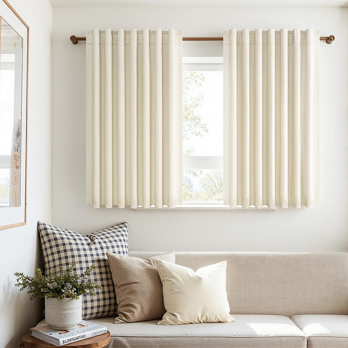 Topfinel Linen Blackout Curtains 96 Inch Long, Boho Farmhouse Ivory Birch Viral Drapes Pinch Pleated Curtains with Hooks for Living Room, Neutral 8 FT Back Tab Bedroom Curtains 52" X 96" 2 Panels