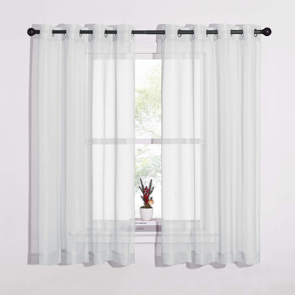 NICETOWN White Sheer Curtains & Drapes 96 inches Long for Living Room - Grommet Top Solid Lightweight & Airy Gauzy Window Treatments with Light Filtering for Bedroom, 2 Panels, W54 x L96