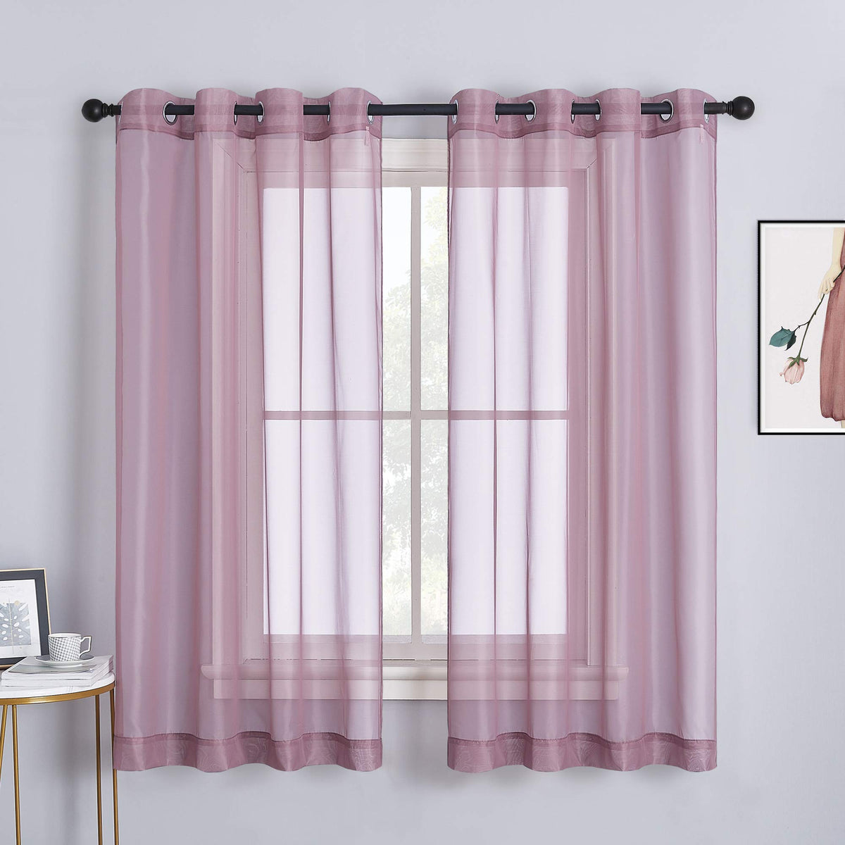 NICETOWN White Sheer Curtains & Drapes 96 inches Long for Living Room - Grommet Top Solid Lightweight & Airy Gauzy Window Treatments with Light Filtering for Bedroom, 2 Panels, W54 x L96