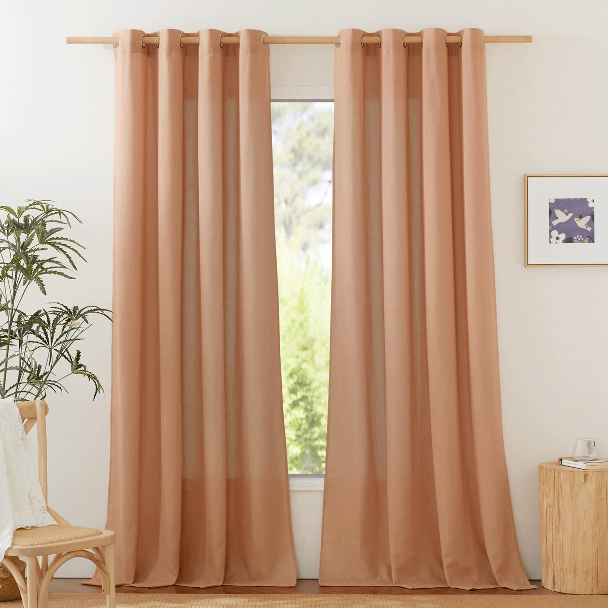 NICETOWN Natural Linen Curtains 84 inch Long 2 Panels Set, Grommet Top Thick Linen Burlap Semi Sheer Vertical Drapes Privacy Assured with Light Filtering for Bedroom/Living Room, W55 x L84