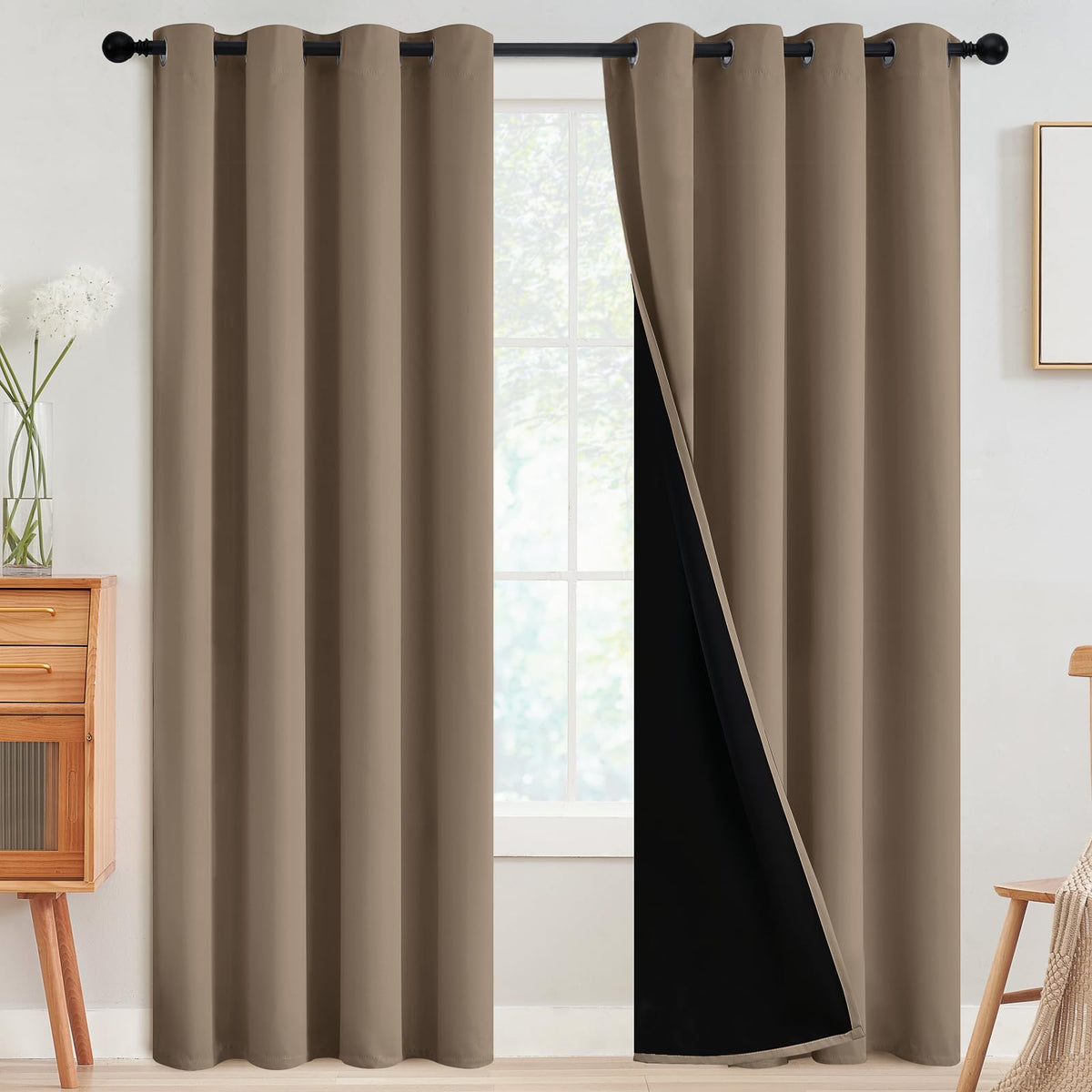 SimpleHome Cream 100% Blackout Curtains Room Darkening Living Room 84 Inch