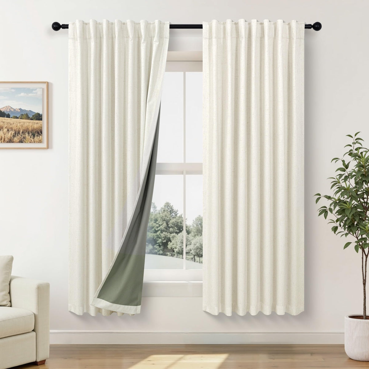 100% Blackout Curtains 84 Inch Length 2 Panels Set Neutral Boho Linen Farmhouse for Bedroom Windows Living Room Darkening Thermal Insulated Drapes Natural Cream Ivory 7ft Long Back Tab Pleated Pocket