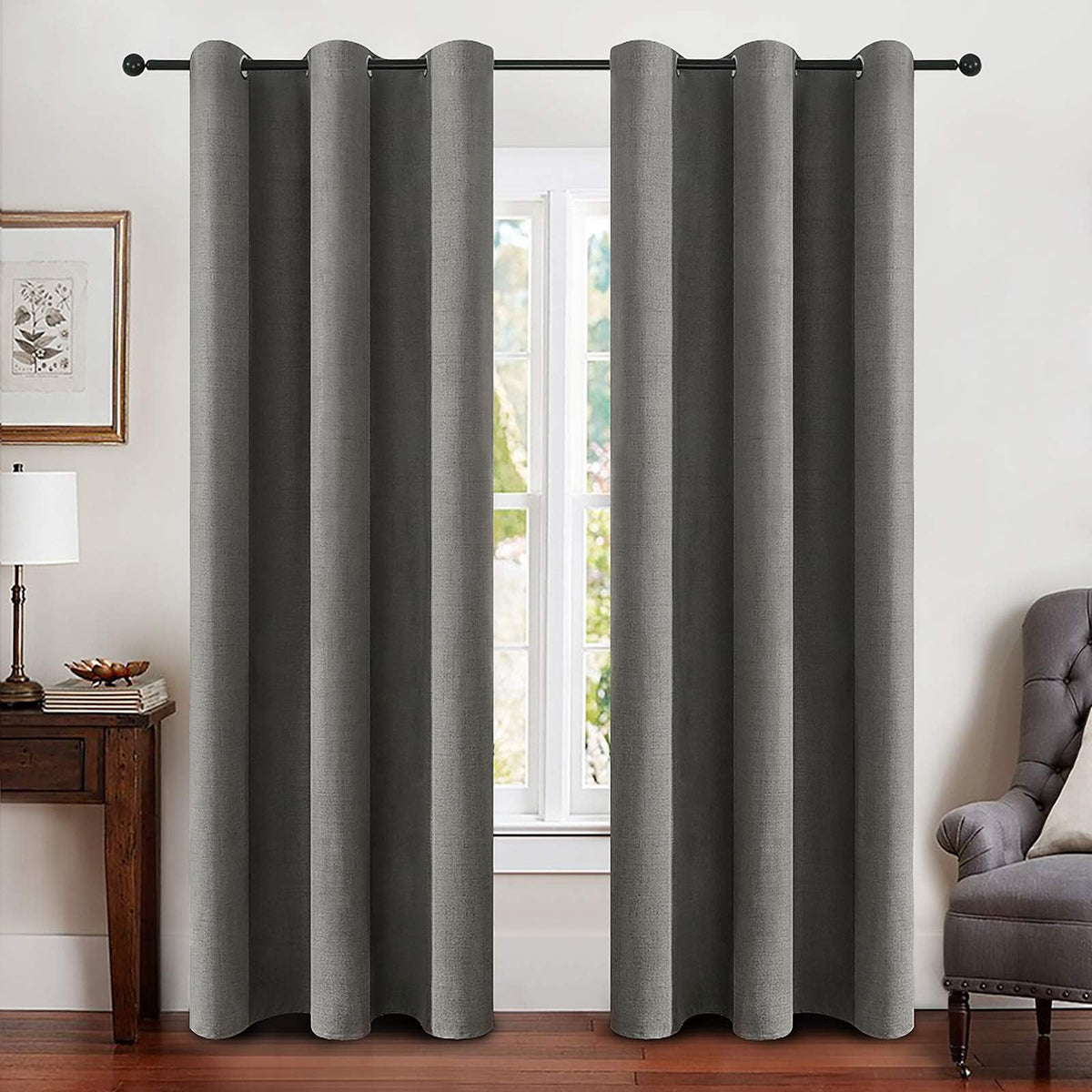 MIULEE 100% Blackout Linen Curtains for Bedroom 52x84 Inches Dusty Blue
