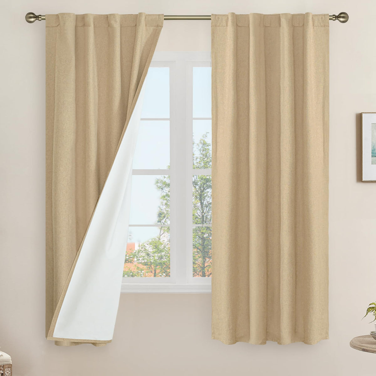 LAMIT 100% Blackout Short Linen Curtains for Cafe 40 Inch Length, Ivory